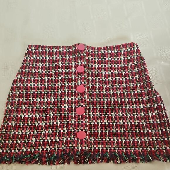 Zara Red and White Embellished Pencil Mini Skirt - Picture 14 of 16